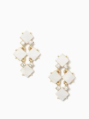 Kate Spade 'Pearl Cove' chandelier earrings cream resin shells CZ Stones Gold